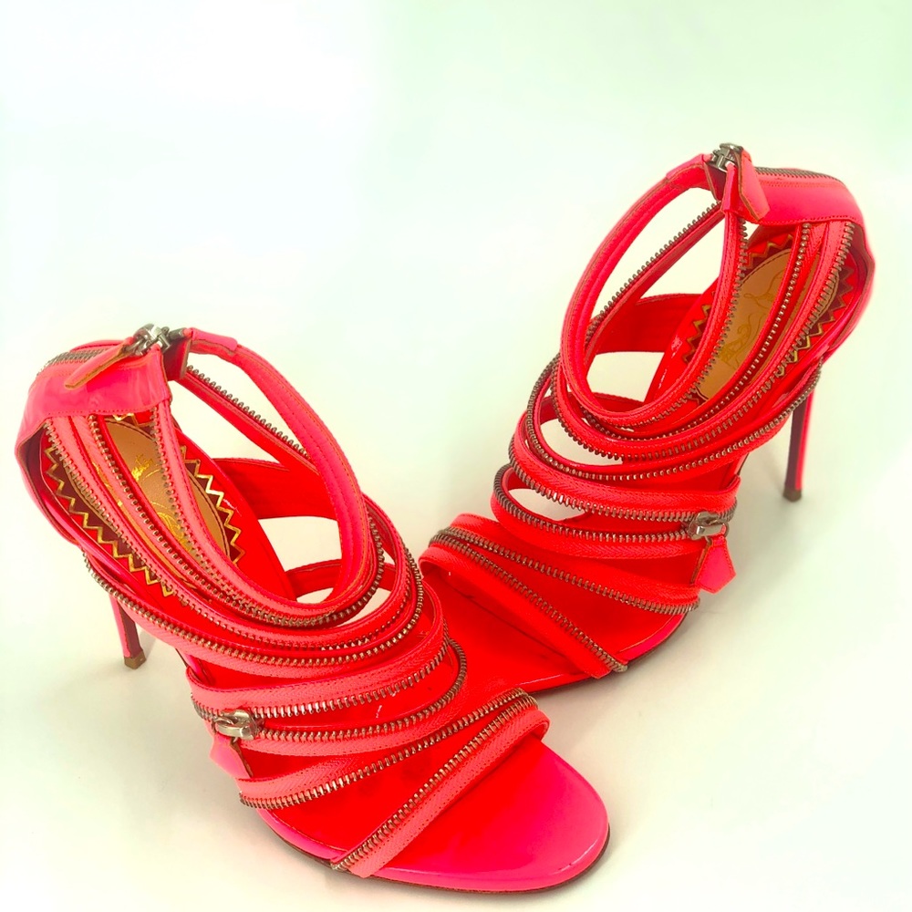 Christian Louboutin UNZIP BOOTY 20ANS Pink Patent Strappy Sandals